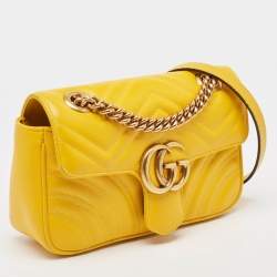 Gucci Yellow Matelassé Leather Mini GG Marmont Shoulder Bag