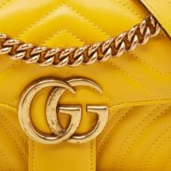 Gucci Yellow Matelassé Leather Mini GG Marmont Shoulder Bag