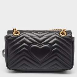 مملوكة مسبقًا Gucci Black Matelassé Leather Small GG Marmont Shoulder Bag
