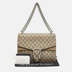 Pre Owned Gucci Beige GG Supreme Canvas and Suede Medium Dionysus Shoulder Bag