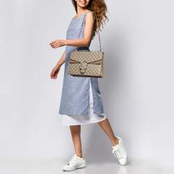 Pre Owned Gucci Beige GG Supreme Canvas and Suede Medium Dionysus Shoulder Bag