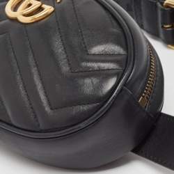 Pre Owned Gucci Black Matelassé Leather GG Marmont Belt Bag