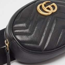 Pre Owned Gucci Black Matelassé Leather GG Marmont Belt Bag