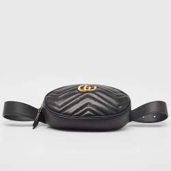 Pre Owned Gucci Black Matelassé Leather GG Marmont Belt Bag