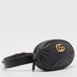 Pre Owned Gucci Black Matelassé Leather GG Marmont Belt Bag