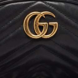Pre Owned Gucci Black Matelassé Leather GG Marmont Belt Bag