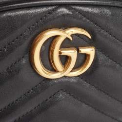Pre Owned Gucci Black Matelassé Leather GG Marmont Belt Bag