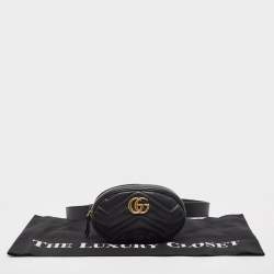 Pre Owned Gucci Black Matelassé Leather GG Marmont Belt Bag