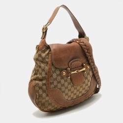 Pre Owned Gucci Beige/Brown GG Canvas and Leather Large New Pelham Hobo