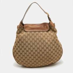 Pre Owned Gucci Beige/Brown GG Canvas and Leather Large New Pelham Hobo