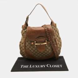 Pre Owned Gucci Beige/Brown GG Canvas and Leather Large New Pelham Hobo