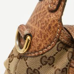 Pre Owned Gucci Beige/Brown GG Canvas and Leather Large New Pelham Hobo