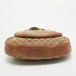 Pre Owned Gucci Beige/Brown GG Canvas and Leather Large New Pelham Hobo