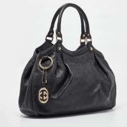 Pre Owned Gucci Black Guccissima Leather Medium Sukey Tote