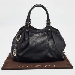 Pre Owned Gucci Black Guccissima Leather Medium Sukey Tote