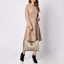 Pre Owned Gucci Black/Beige GG Supreme Canvas and Leather Padlock Bee Tote