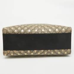 Pre Owned Gucci Black/Beige GG Supreme Canvas and Leather Padlock Bee Tote