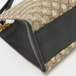 Pre Owned Gucci Black/Beige GG Supreme Canvas and Leather Padlock Bee Tote