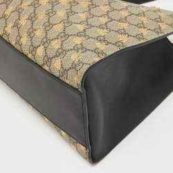 Pre Owned Gucci Black/Beige GG Supreme Canvas and Leather Padlock Bee Tote