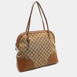Pre Owned Gucci Brown/Beige GG Canvas and Leather Bree Satchel