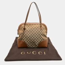 Pre Owned Gucci Brown/Beige GG Canvas and Leather Bree Satchel