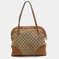 Pre Owned Gucci Brown/Beige GG Canvas and Leather Bree Satchel