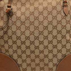 Pre Owned Gucci Brown/Beige GG Canvas and Leather Bree Satchel