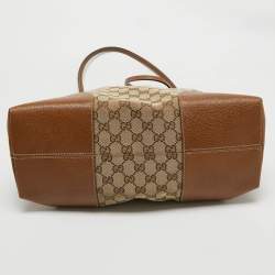 Pre Owned Gucci Brown/Beige GG Canvas and Leather Bree Satchel