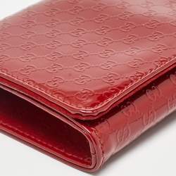 Pre Owned Gucci Red Microguccissima Patent Leather Broadway Clutch