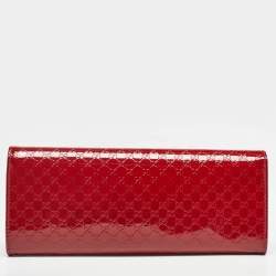 Pre Owned Gucci Red Microguccissima Patent Leather Broadway Clutch
