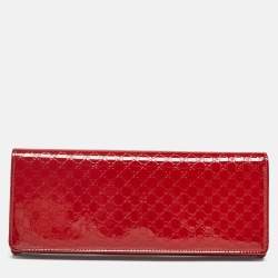 Pre Owned Gucci Red Microguccissima Patent Leather Broadway Clutch