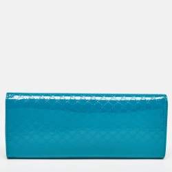 Pre Owned Gucci Teal Blue Microguccissima Patent Leather Broadway Clutch