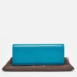 Pre Owned Gucci Teal Blue Microguccissima Patent Leather Broadway Clutch