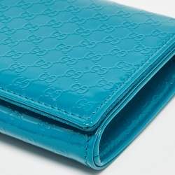 Pre Owned Gucci Teal Blue Microguccissima Patent Leather Broadway Clutch