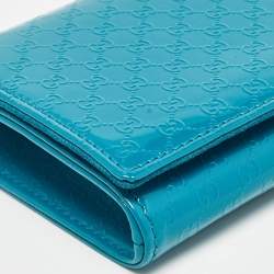 Pre Owned Gucci Teal Blue Microguccissima Patent Leather Broadway Clutch