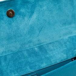 Pre Owned Gucci Teal Blue Microguccissima Patent Leather Broadway Clutch