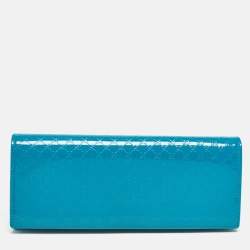 Pre Owned Gucci Teal Blue Microguccissima Patent Leather Broadway Clutch