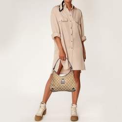 Pre Owned Gucci Beige/Brown GG Canvas and Leather Small Abbey D Ring Hobo