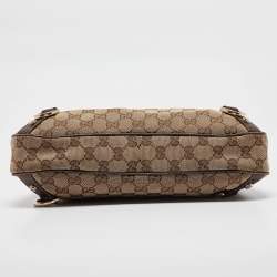 Pre Owned Gucci Beige/Brown GG Canvas and Leather Small Abbey D Ring Hobo