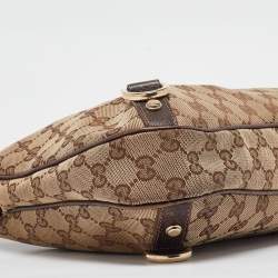 Pre Owned Gucci Beige/Brown GG Canvas and Leather Small Abbey D Ring Hobo