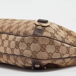 Pre Owned Gucci Beige/Brown GG Canvas and Leather Small Abbey D Ring Hobo