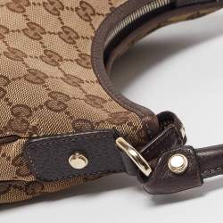 Pre Owned Gucci Beige/Brown GG Canvas and Leather Small Abbey D Ring Hobo
