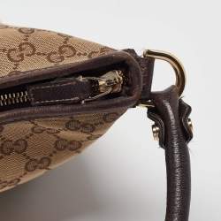 Pre Owned Gucci Beige/Brown GG Canvas and Leather Small Abbey D Ring Hobo