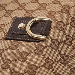 Pre Owned Gucci Beige/Brown GG Canvas and Leather Small Abbey D Ring Hobo