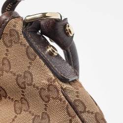 Pre Owned Gucci Beige/Brown GG Canvas and Leather Small Abbey D Ring Hobo
