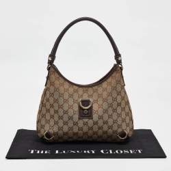 Pre Owned Gucci Beige/Brown GG Canvas and Leather Small Abbey D Ring Hobo