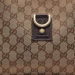 Pre Owned Gucci Beige/Brown GG Canvas and Leather Small Abbey D Ring Hobo