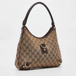 Pre Owned Gucci Beige/Brown GG Canvas and Leather Small Abbey D Ring Hobo
