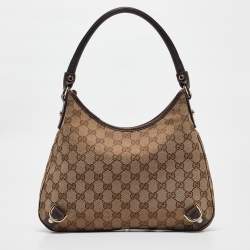 Pre Owned Gucci Beige/Brown GG Canvas and Leather Small Abbey D Ring Hobo