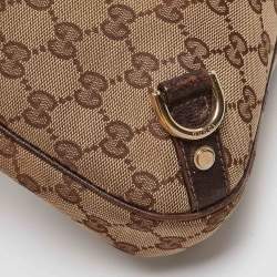 Pre Owned Gucci Beige/Brown GG Canvas and Leather Small Abbey D Ring Hobo